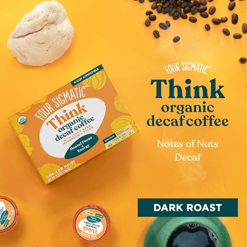 Four Sigmatic Decaf Mushroom Coffee K-Cups | Organic and Fair Trade Dark Roast Coffee with Lion’s Mane &amp; Yacon | Focus &amp; Immune Support | Vegan &amp; Keto | Sustainable Pods | 24 Count