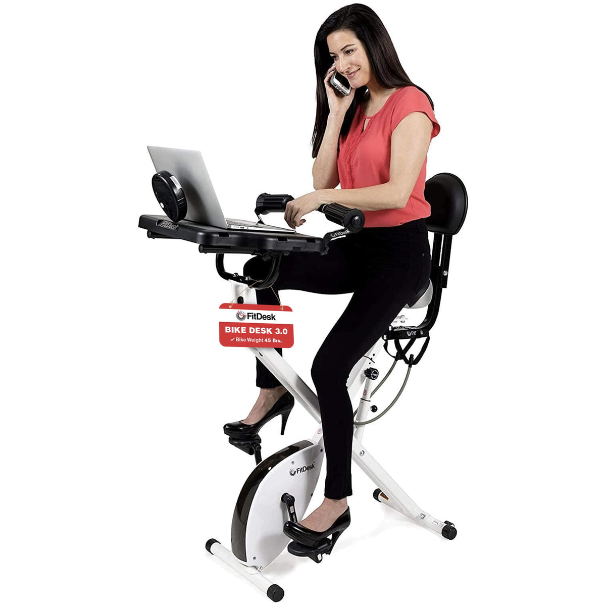 FitDesk Bike Desk 3.0 - Adjustable Height Standing Desk Exercise Bike, Built-in Tablet Holder, Lightweight Stationary Desk for Home Office, Supports Up to 300 lbs, Ideal for Desk Workout