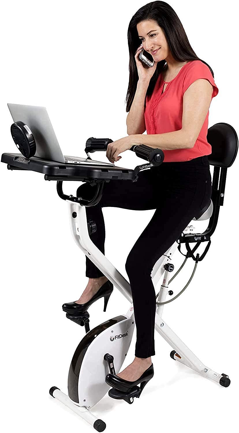 FitDesk Bike Desk 3.0 - Adjustable Height Standing Desk Exercise Bike, Built-in Tablet Holder, Lightweight Stationary Desk for Home Office, Supports Up to 300 lbs, Ideal for Desk Workout