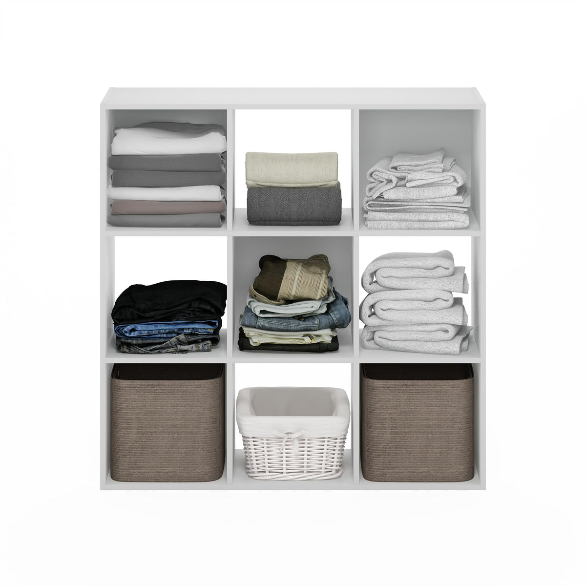 Furinno Pelli Cubic Multipurpose Clothing &amp; Closet Storage Organizer Shelf, 9-Cube, White