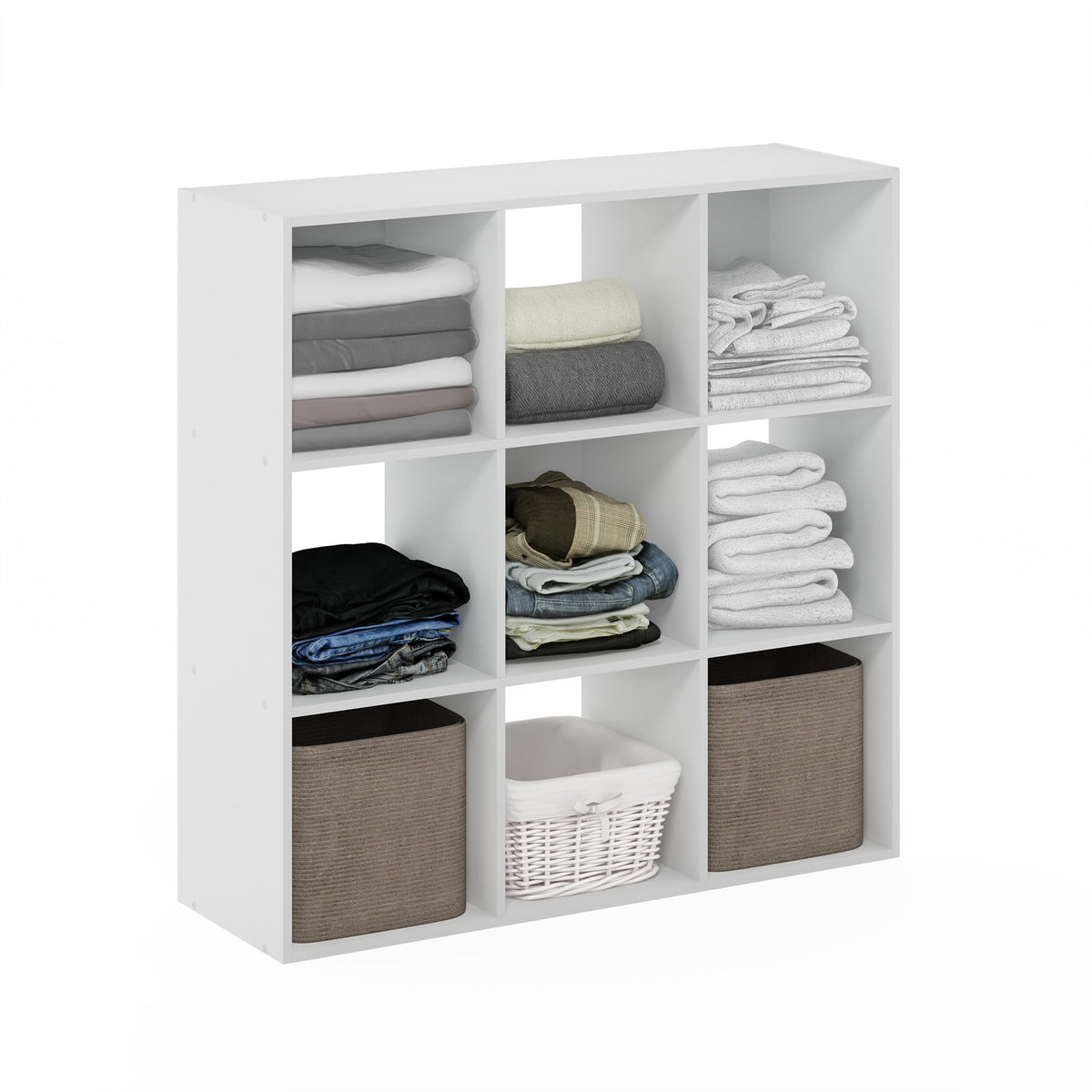 Furinno Pelli Cubic Multipurpose Clothing &amp; Closet Storage Organizer Shelf, 9-Cube, White