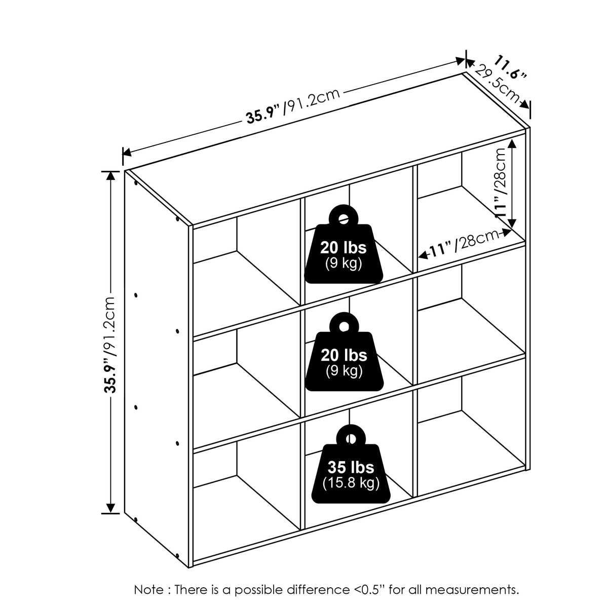 Furinno Pelli Cubic Multipurpose Clothing &amp; Closet Storage Organizer Shelf, 9-Cube, White