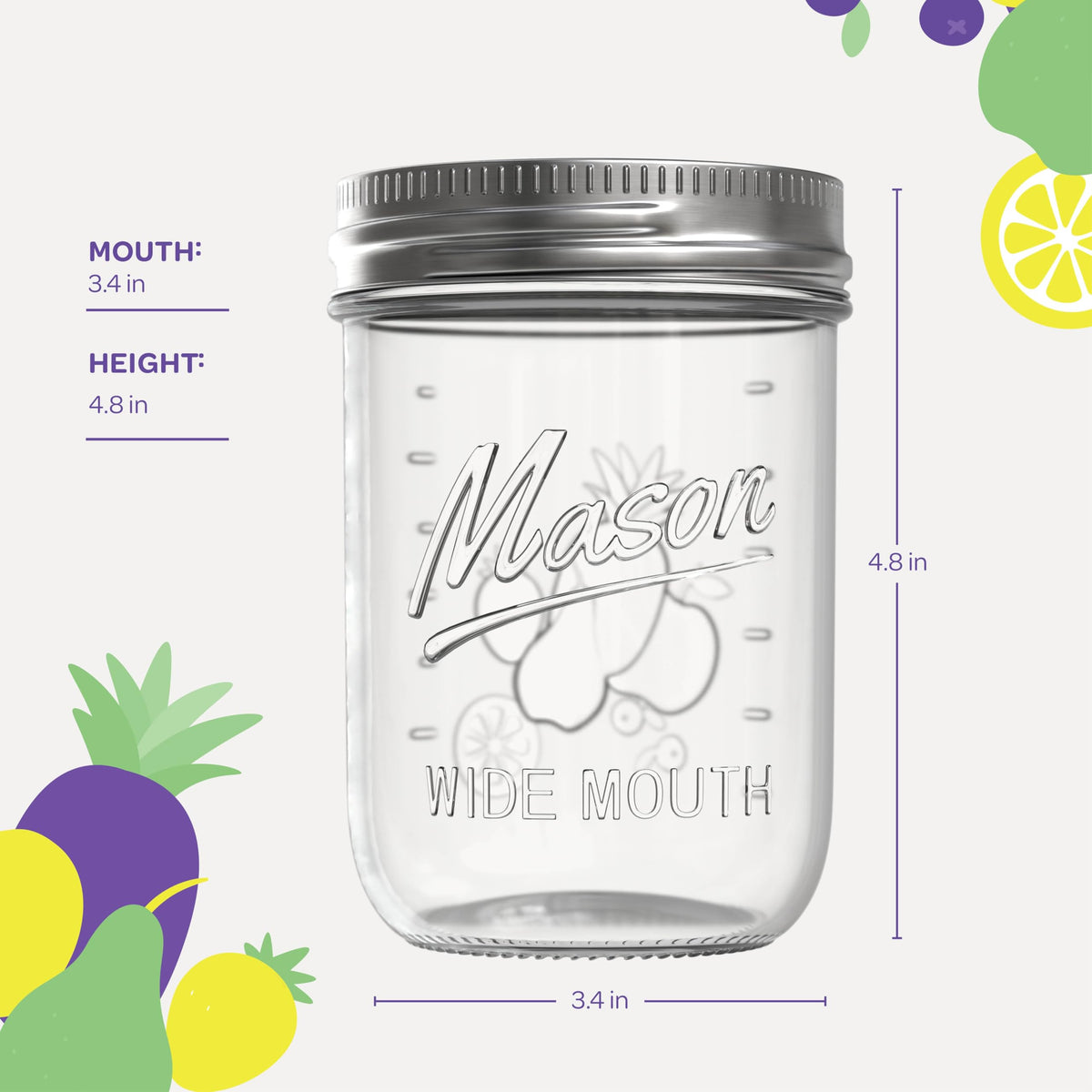 SEWANTA Wide Mouth Mason Jars 16 oz [5 Pack] With mason jar lids and Bands, mason jars 16 oz - For Canning, Fermenting, Pickling - Jar Décor - Microwave/Freeze/Dishwasher Safe.