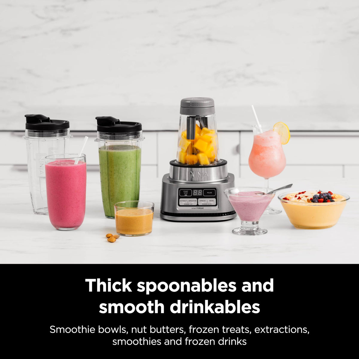 Ninja SS101 Foodi Smoothie Maker &amp; Nutrient Extractor* 1200 WP, 6 Functions Smoothies, Extractions*, Spreads, smartTORQUE, 14-oz. , (2) To-Go Cups &amp; Lids, Silver