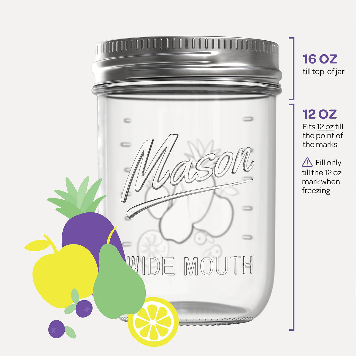 SEWANTA Wide Mouth Mason Jars 16 oz [5 Pack] With mason jar lids and Bands, mason jars 16 oz - For Canning, Fermenting, Pickling - Jar Décor - Microwave/Freeze/Dishwasher Safe.