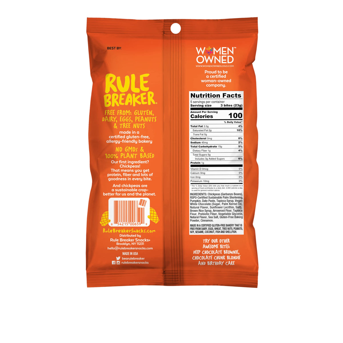 Rule Breaker Snacks Vegan Gluten Free | Pumpkin Spice Blondie Cookie Bites | Plant-Based, Dairy, Nut, Soy, Allergen Free, Kosher | Soft-Baked School Snacks for Kids and Adults (Pack of 6)