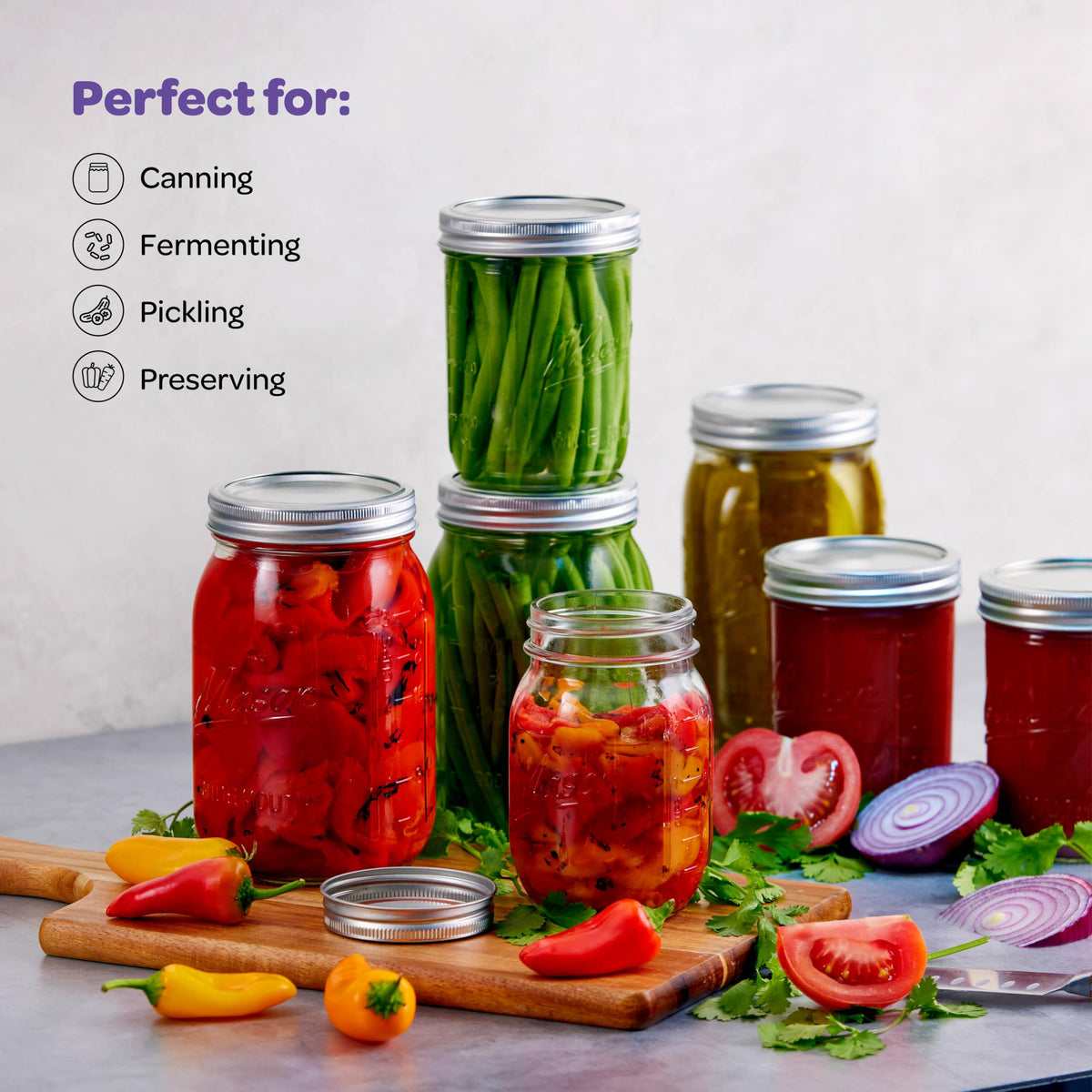 SEWANTA Wide Mouth Mason Jars 16 oz [5 Pack] With mason jar lids and Bands, mason jars 16 oz - For Canning, Fermenting, Pickling - Jar Décor - Microwave/Freeze/Dishwasher Safe.