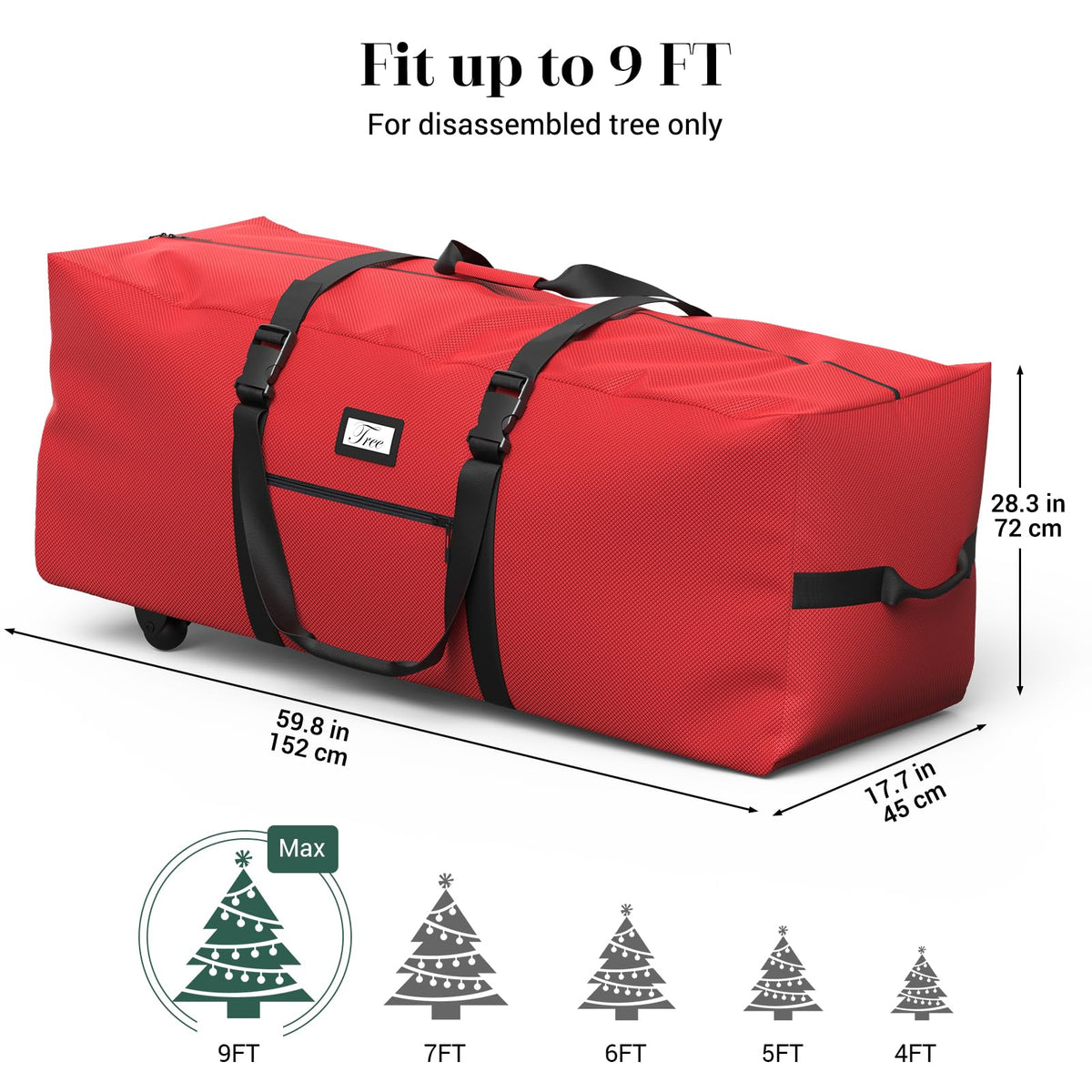 Winpull Rolling Christmas Tree Storage Bag Fits Up to 9 Ft Artificial Tree, 600D Waterproof Oxford Fabric, Large Christmas Tree Bag with Dual Zipper, Wheels, Handles, Heavy Duty Xmas Storage Container