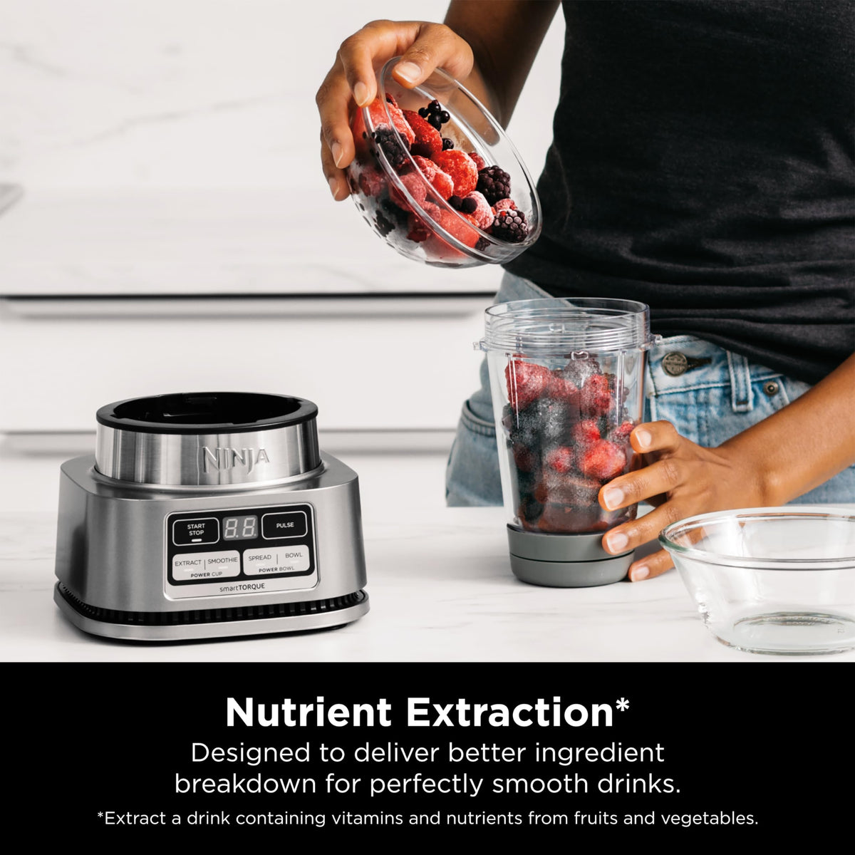 Ninja SS101 Foodi Smoothie Maker &amp; Nutrient Extractor* 1200 WP, 6 Functions Smoothies, Extractions*, Spreads, smartTORQUE, 14-oz. , (2) To-Go Cups &amp; Lids, Silver