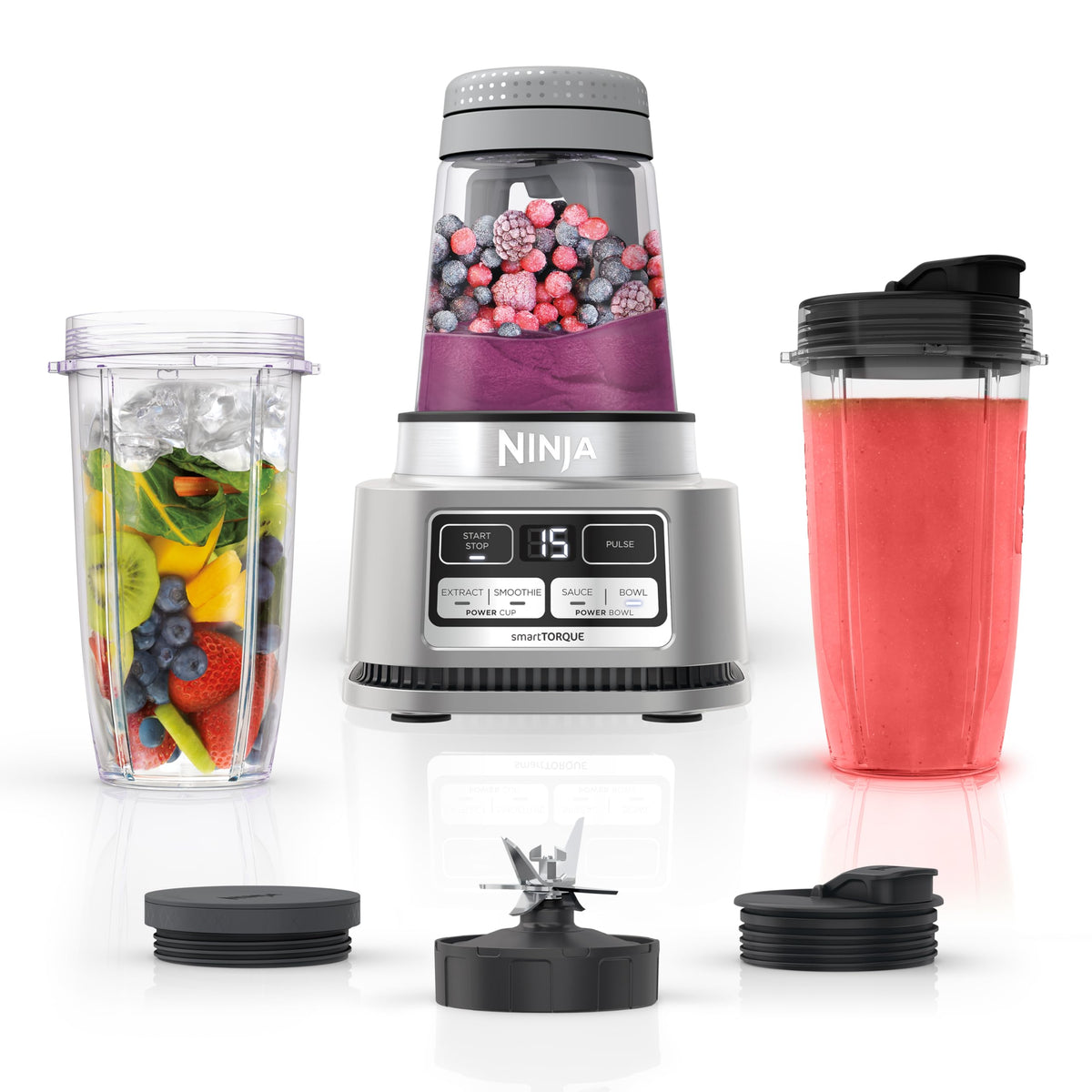 Ninja SS101 Foodi Smoothie Maker &amp; Nutrient Extractor* 1200 WP, 6 Functions Smoothies, Extractions*, Spreads, smartTORQUE, 14-oz. , (2) To-Go Cups &amp; Lids, Silver