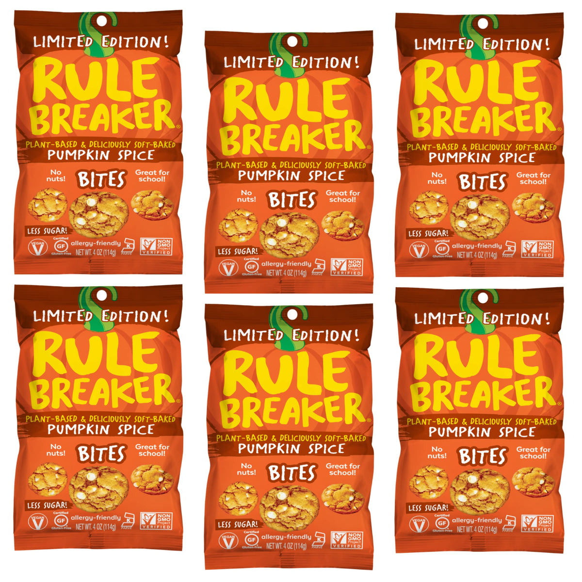 Rule Breaker Snacks Vegan Gluten Free | Pumpkin Spice Blondie Cookie Bites | Plant-Based, Dairy, Nut, Soy, Allergen Free, Kosher | Soft-Baked School Snacks for Kids and Adults (Pack of 6)